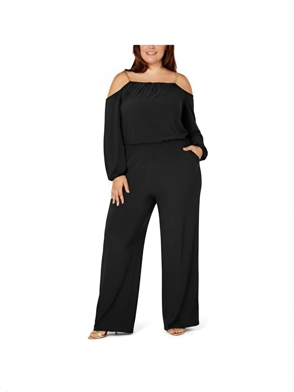 NY Collection Womens Plus Blouson Chain Jumpsuit